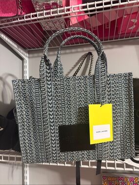 Marc Jacobs Navy and White Patterned Canvas Tote